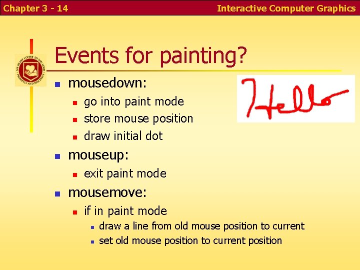 Chapter 3 - 14 Interactive Computer Graphics Events for painting? n mousedown: n n Chapter 3 - 14 Interactive Computer Graphics Events for painting? n mousedown: n n