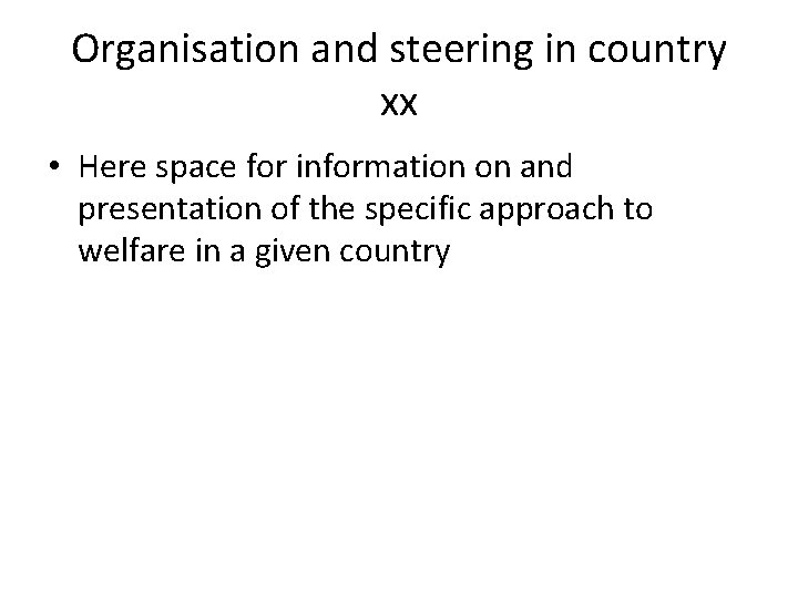 Organisation and steering in country xx • Here space for information on and presentation