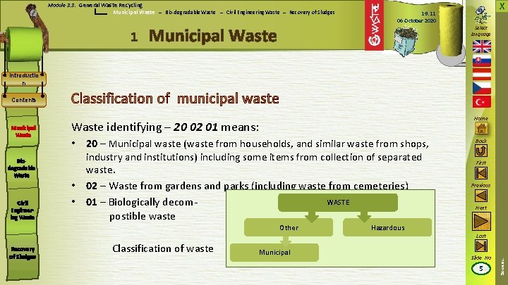 X Module 3. 3: General Waste Recycling Municipal Waste – Bio-degradable Waste – Civil