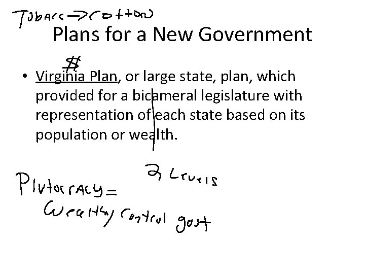 Plans for a New Government • Virginia Plan, or large state, plan, which provided Plans for a New Government • Virginia Plan, or large state, plan, which provided