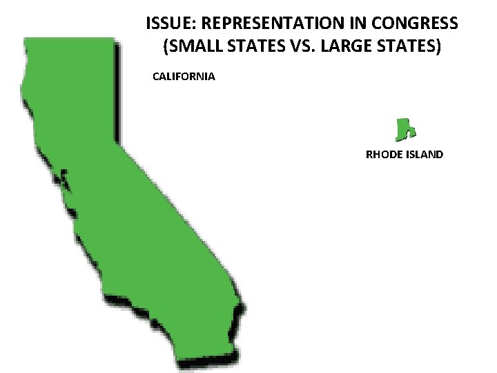ISSUE: REPRESENTATION IN CONGRESS (SMALL STATES VS. LARGE STATES) CALIFORNIA RHODE ISLAND ISSUE: REPRESENTATION IN CONGRESS (SMALL STATES VS. LARGE STATES) CALIFORNIA RHODE ISLAND