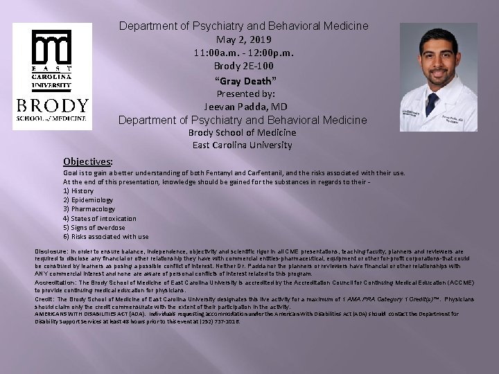 Department of Psychiatry and Behavioral Medicine May 2, 2019 11: 00 a. m. -