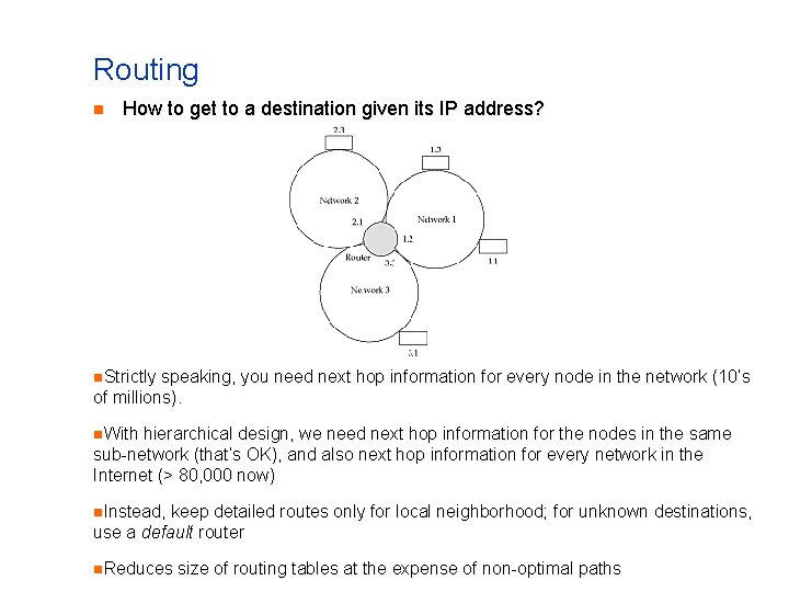 Routing n How to get to a destination given its IP address? n. Strictly