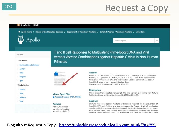 OSC Request a Copy Blog about Request a Copy - https: //unlockingresearch. blog. lib.