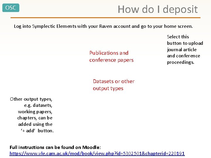 OSC How do I deposit Log into Symplectic Elements with your Raven account and