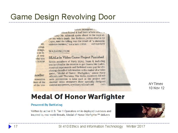 Game Design Revolving Door NYTimes 10 Nov 12 17 SI 410 Ethics and Information