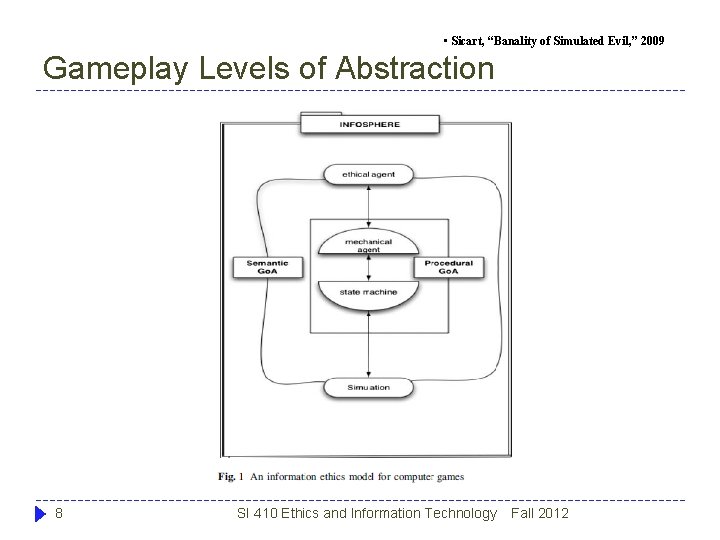  • Sicart, “Banality of Simulated Evil, ” 2009 Gameplay Levels of Abstraction 8