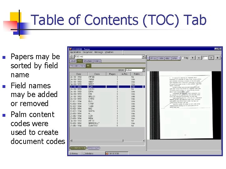 Table of Contents (TOC) Tab n n n Papers may be sorted by field