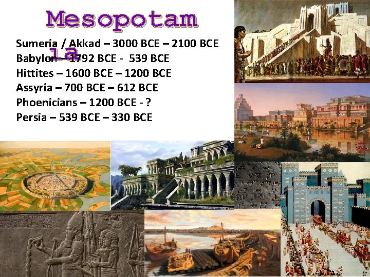 Mesopotam Sumeria / Akkad – 3000 BCE – 2100 BCE ia Babylon – 1792