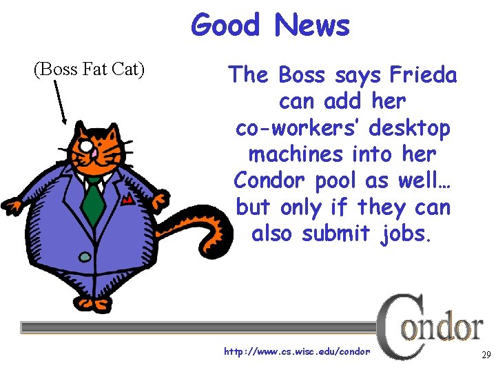 Good News (Boss Fat Cat) The Boss says Frieda can add her co-workers’ desktop