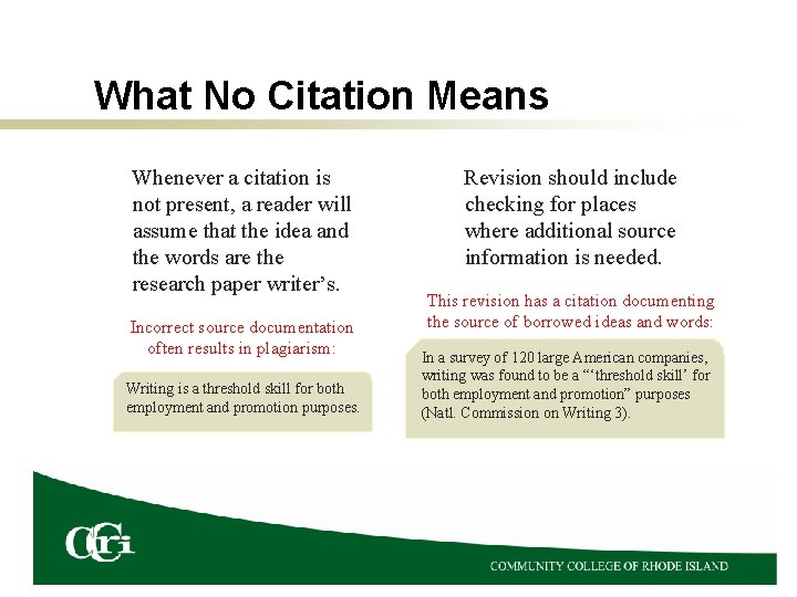 What No Citation Means Whenever a citation is not present, a reader will assume