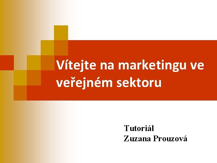 Vítejte na marketingu ve veřejném sektoru Tutoriál Zuzana Prouzová 