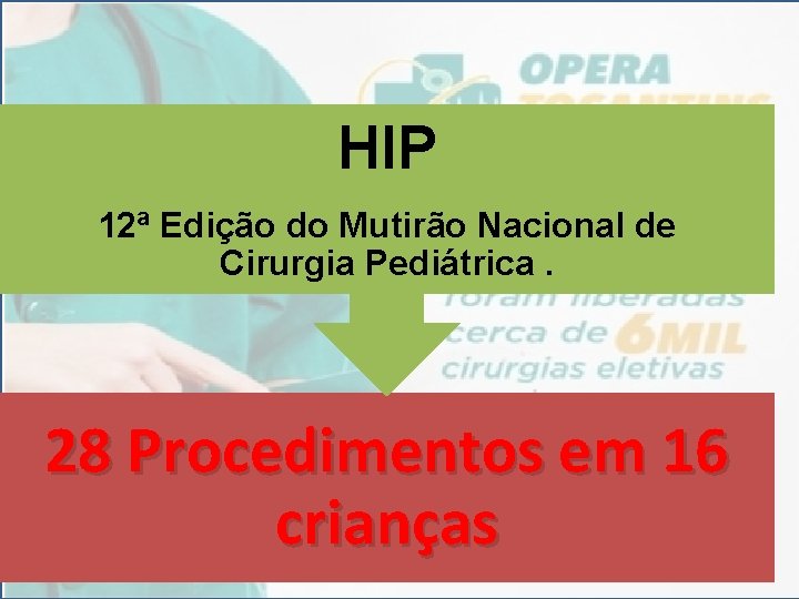 HIP 12ª Edição do Mutirão Nacional de Cirurgia Pediátrica. 28 Procedimentos em 16 crianças