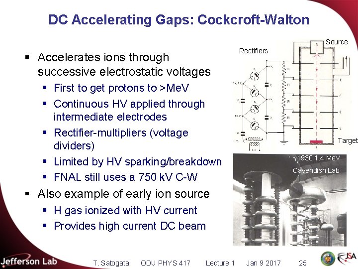 DC Accelerating Gaps: Cockcroft-Walton Source § Accelerates ions through successive electrostatic voltages Rectifiers §