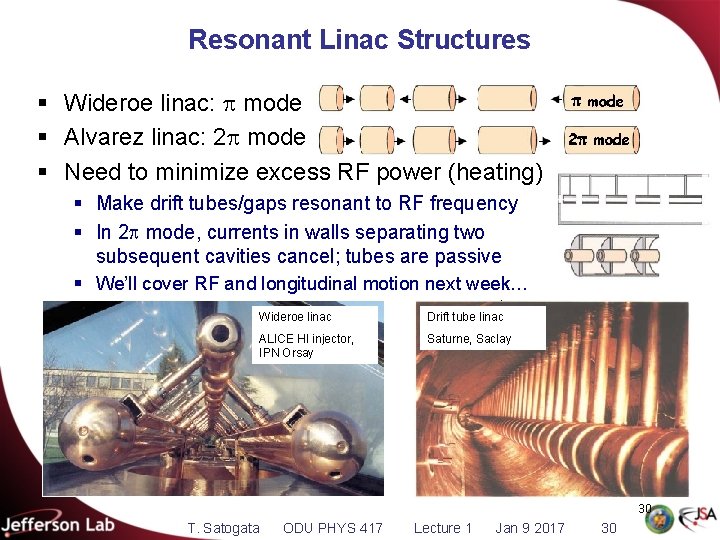 Resonant Linac Structures § Wideroe linac: mode § Alvarez linac: 2 mode § Need