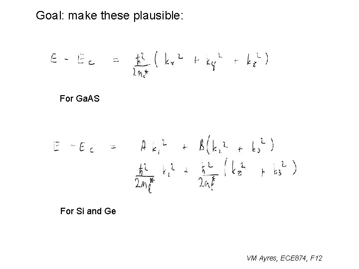 Goal: make these plausible: For Ga. AS For Si and Ge VM Ayres, ECE