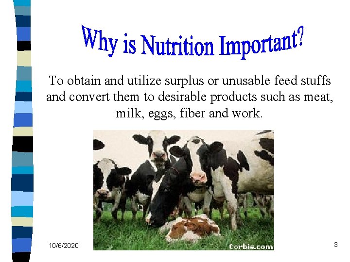 To obtain and utilize surplus or unusable feed stuffs and convert them to desirable