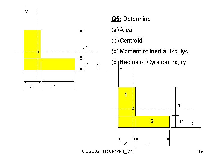 Y Q 5: Determine (a) Area (b) Centroid 4” 1” 2” (c) Moment of
