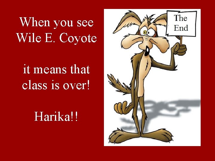 When you see Wile E. Coyote it means that class is over! Harika!! When you see Wile E. Coyote it means that class is over! Harika!!