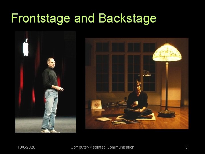 Frontstage and Backstage 10/6/2020 Computer-Mediated Communication 8 