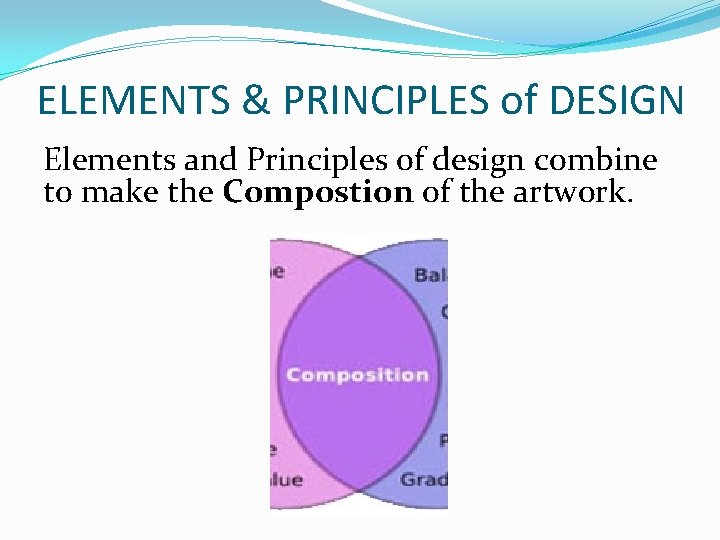 ELEMENTS & PRINCIPLES of DESIGN Elements and Principles of design combine to make the