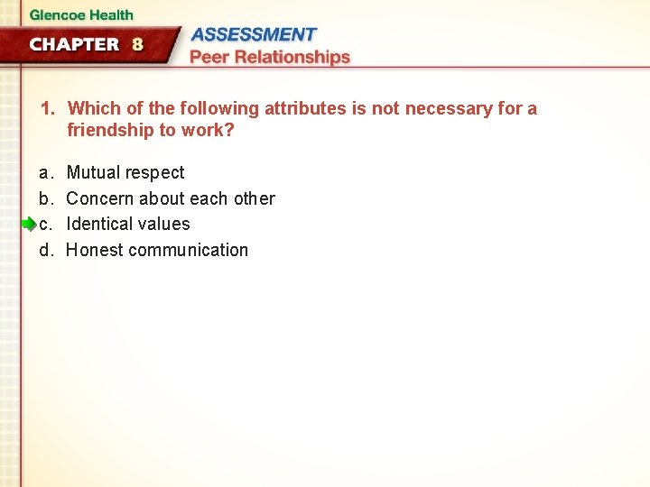 1. Which of the following attributes is not necessary for a friendship to work?