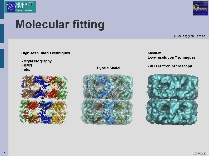 Molecular fitting jrmacias@cnb. uam. es High-resolution Techniques Crystallography RMN etc. Medium, Low-resolution Techniques 3