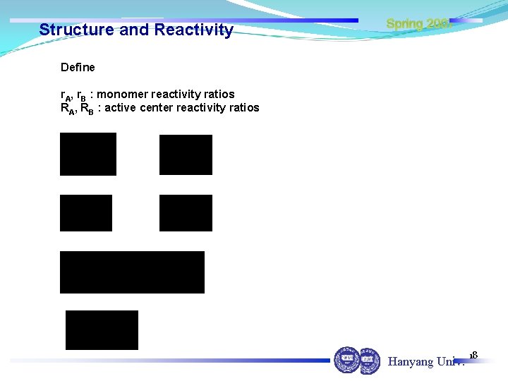 Structure and Reactivity Spring 2007 Define r. A, r. B : monomer reactivity ratios