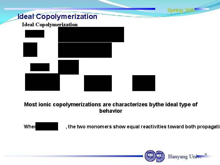 Ideal Copolymerization Spring 2007 Ideal Copolymerization Most ionic copolymerizations are characterizes bythe ideal type