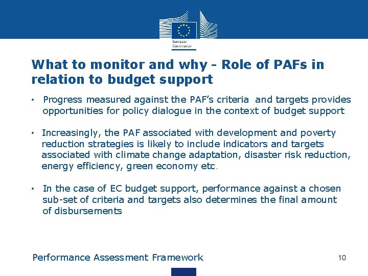 What to monitor and why - Role of PAFs in relation to budget support