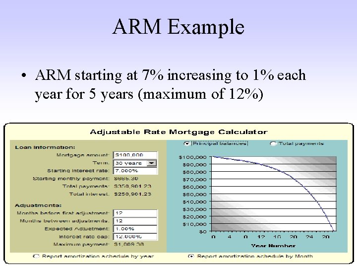 ARM Example • ARM starting at 7% increasing to 1% each year for 5