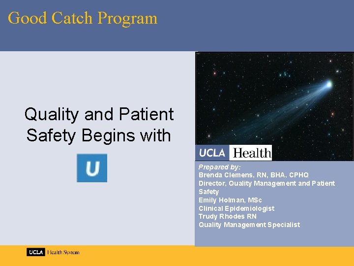 Good Catch Program Quality and Patient Safety Begins with Prepared by: Brenda Clemens, RN,