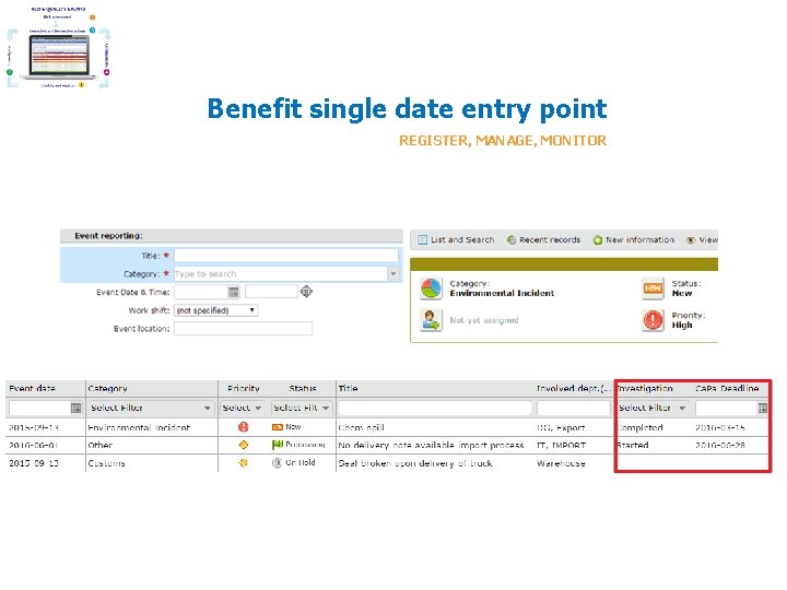 Benefit single date entry point REGISTER, MANAGE, MONITOR Benefit single date entry point REGISTER, MANAGE, MONITOR