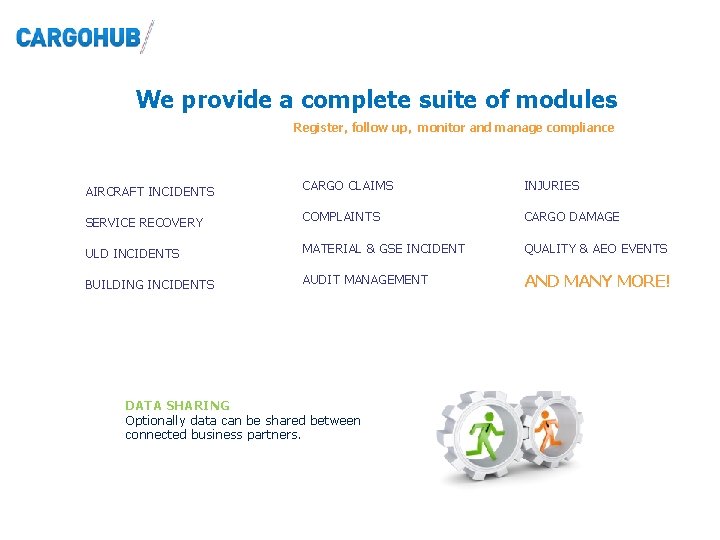 We provide a complete suite of modules Register, follow up, monitor and manage compliance We provide a complete suite of modules Register, follow up, monitor and manage compliance