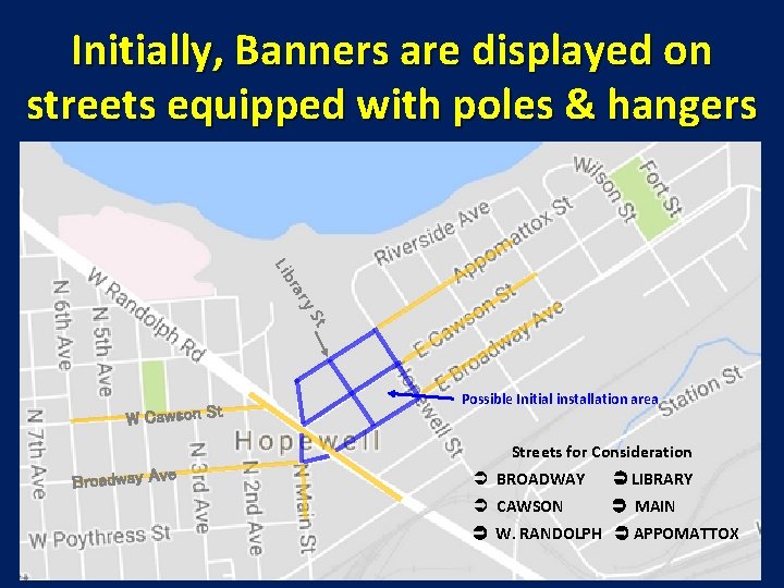 Initially, Banners are displayed on streets equipped with poles & hangers Lib ry ra