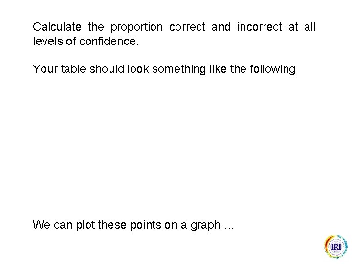 Calculate the proportion correct and incorrect at all levels of confidence. Your table should