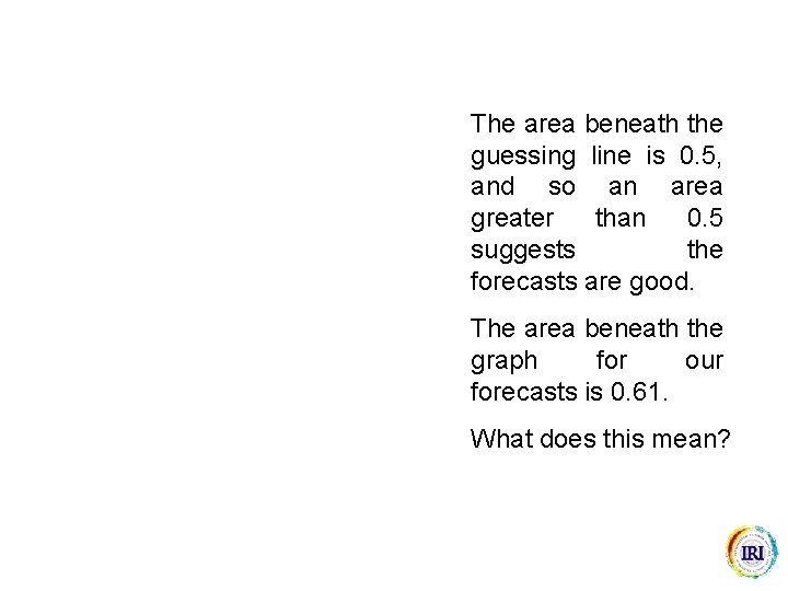 The area beneath the guessing line is 0. 5, and so an area greater