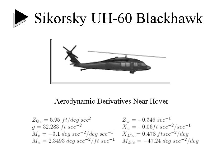 Sikorsky UH-60 Blackhawk Aerodynamic Derivatives Near Hover Sikorsky UH-60 Blackhawk Aerodynamic Derivatives Near Hover