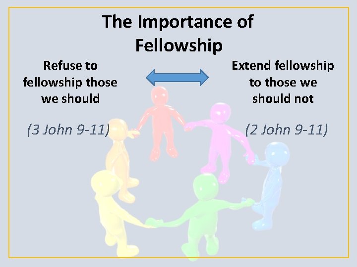 The Importance of Fellowship Refuse to fellowship those we should Extend fellowship to those