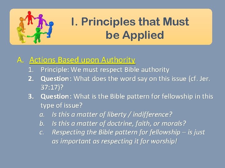 I. Principles that Must be Applied A. Actions Based upon Authority 1. Principle: We