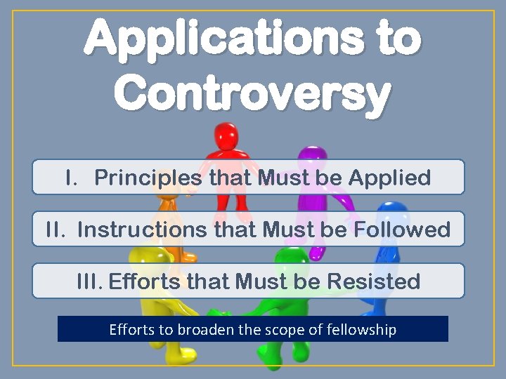 Applications to Controversy I. Principles that Must be Applied II. Instructions that Must be