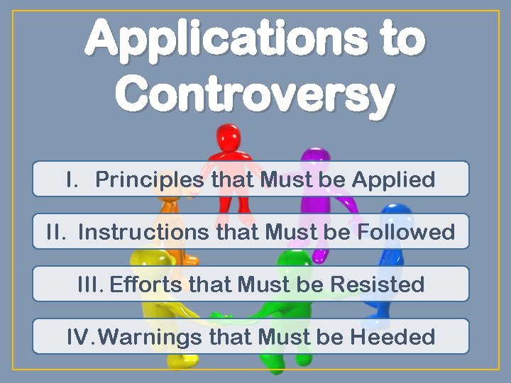 Applications to Controversy I. Principles that Must be Applied II. Instructions that Must be