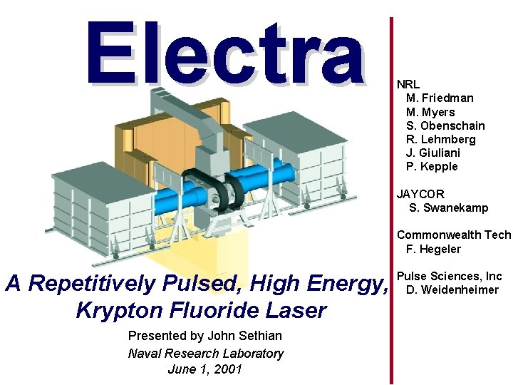 Electra title page NRL M. Friedman M. Myers S. Obenschain R. Lehmberg J. Giuliani