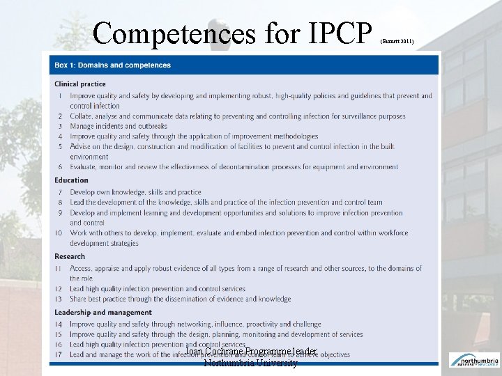 Competences for IPCP Joan Cochrane Programme leader Northumbria University (Burnett 2011) 