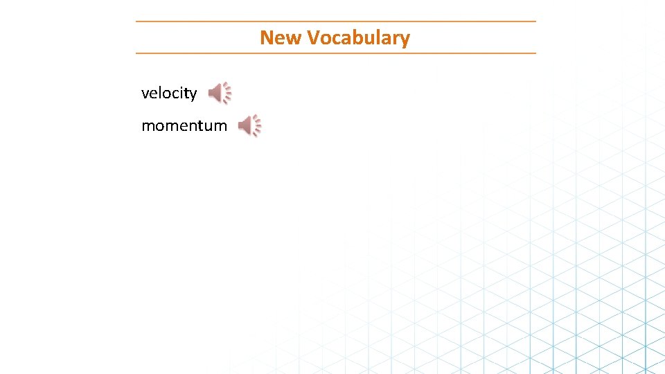 New Vocabulary velocity momentum 