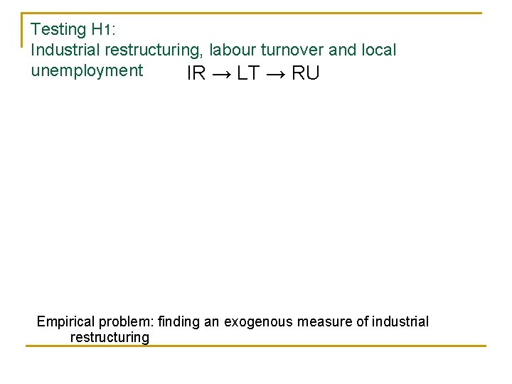 Testing H 1: Industrial restructuring, labour turnover and local unemployment IR → LT →