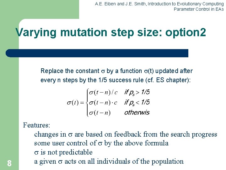 Parameter Control Chapter 8 A E Eiben And