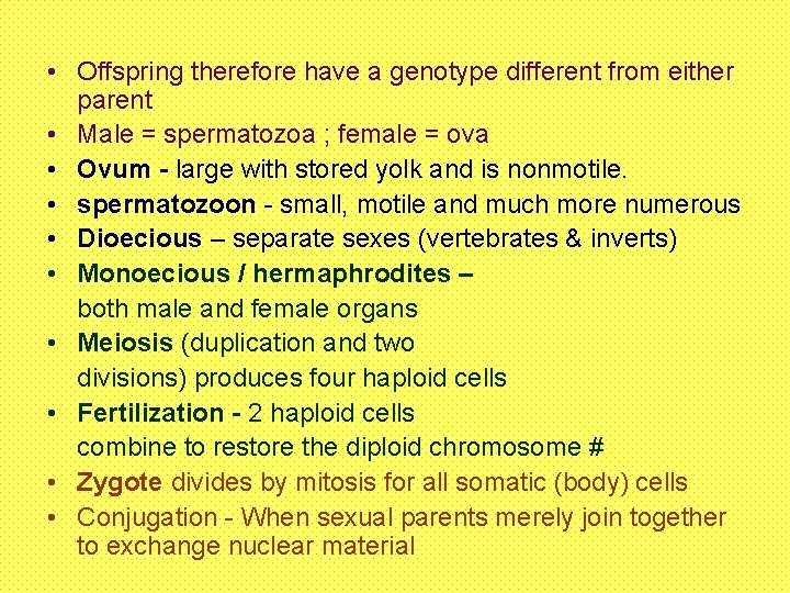  • Offspring therefore have a genotype different from either parent • Male =