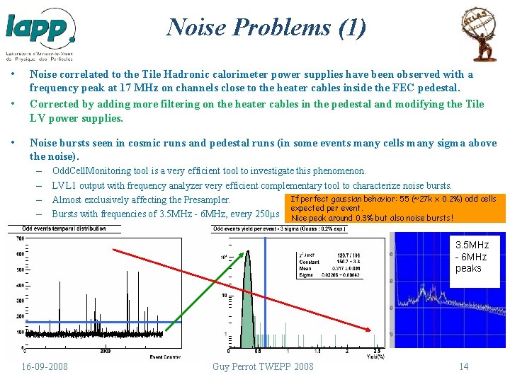 Noise Problems (1) • • • Noise correlated to the Tile Hadronic calorimeter power