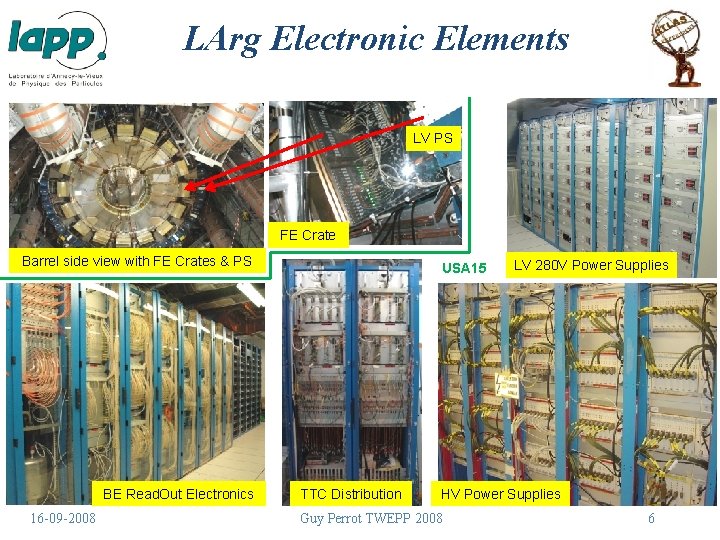 LArg Electronic Elements LV PS FE Crate Barrel side view with FE Crates &